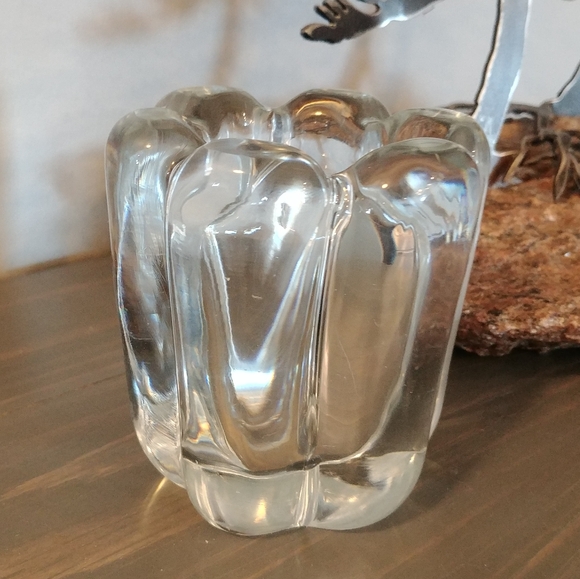 Orrefors Nils Landberg Signed Ice Blue Glass Vase Or Candle Holder From Sweden. - Picture 4 of 7